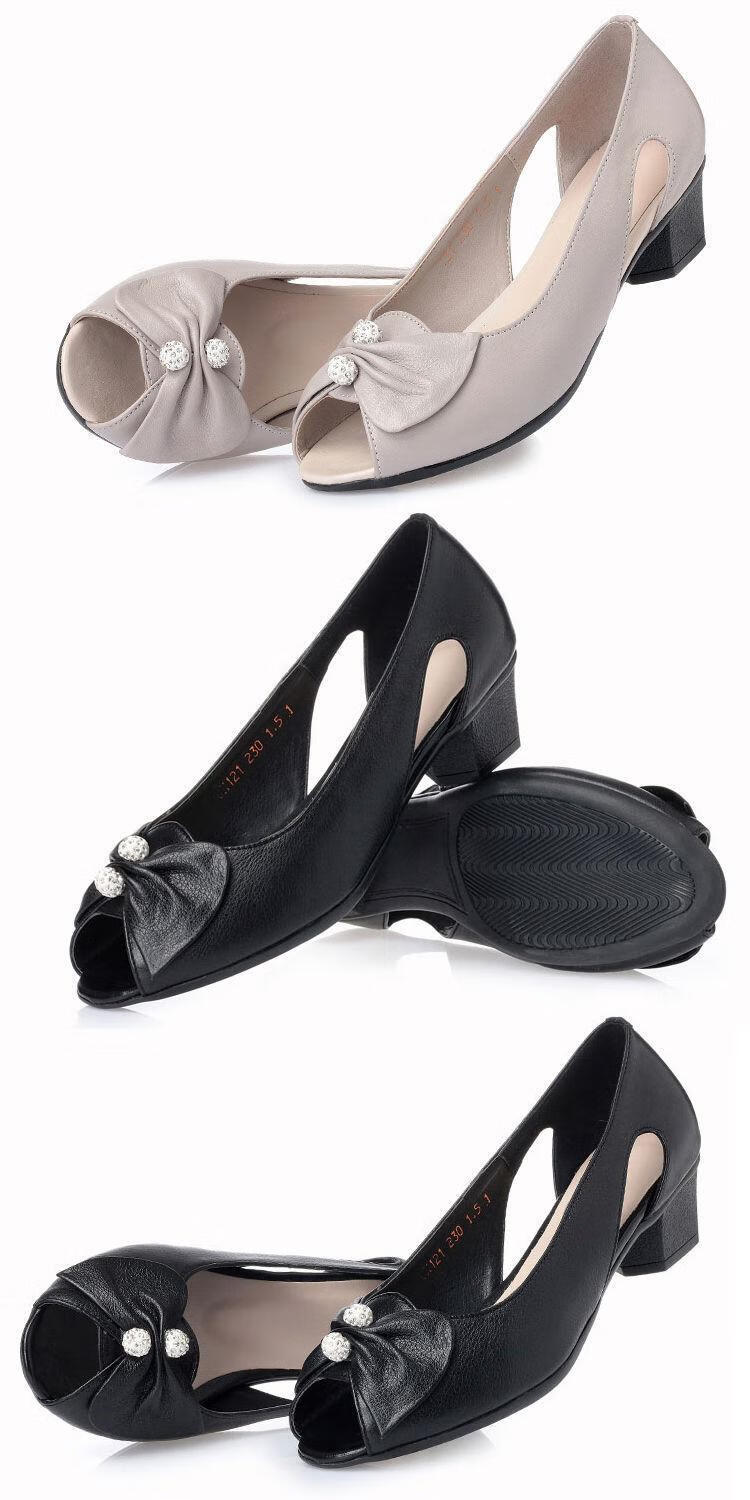 香港品牌菲菲ym坡跟鱼嘴凉鞋女中跟中年大码百搭妈妈鞋粗跟平底夏季软