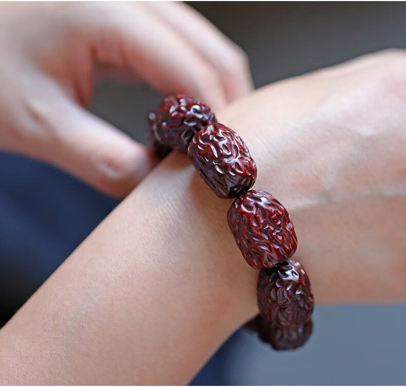 轩野枣珠手串印度小叶紫檀老料佛珠文玩檀香木红木枣型男女手链18mm