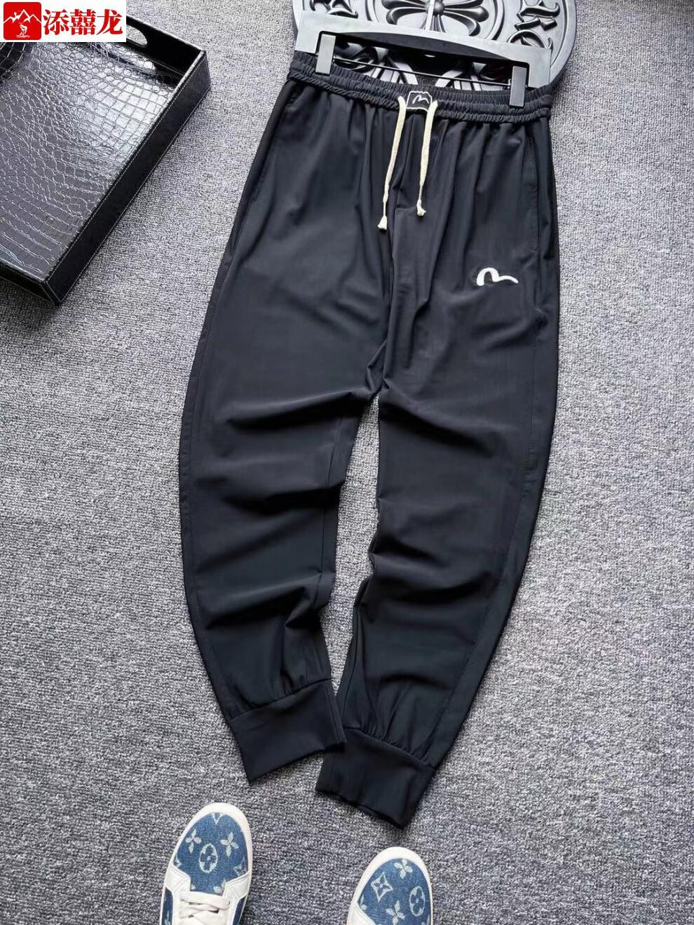 【官方优选】福神裤子长裤2022春夏小m海鸥字母烫金刺绣束脚卫裤男