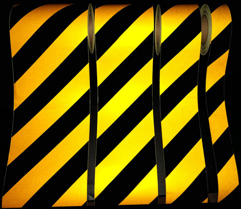 黄黑红白斜纹反光贴条警示胶条地板贴纸标识反光防水安全标识交通防撞