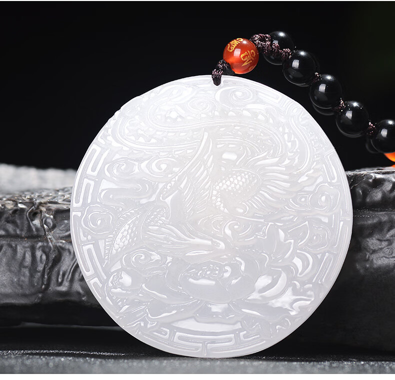 桓缘洋 和田玉羊脂白玉龙凤吊坠 情侣款 圆形玉佩挂件女士天然玉石男