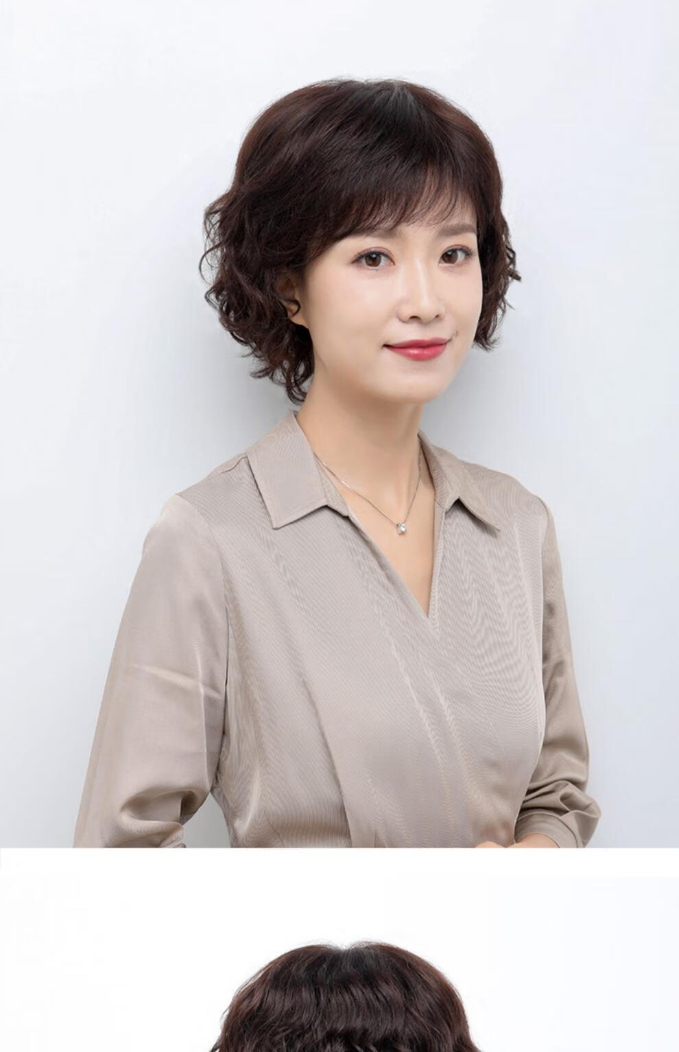 夏妈妈真发全头套化疗后光头发型中老年短卷发酒红色弹力内网递针头旋