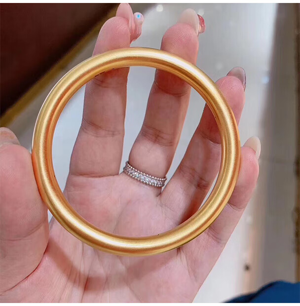 妙灵阁 古法黄金手镯网红同款传承金镯子女磨砂面实心999足金光圈镯