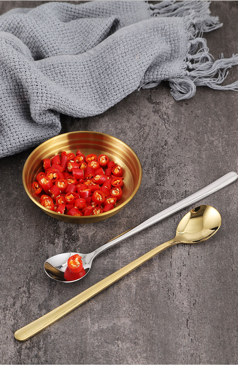 金色长柄勺子加长咖啡搅拌勺搅拌棒不锈钢牛奶调料勺韩式小勺长柄搅拌