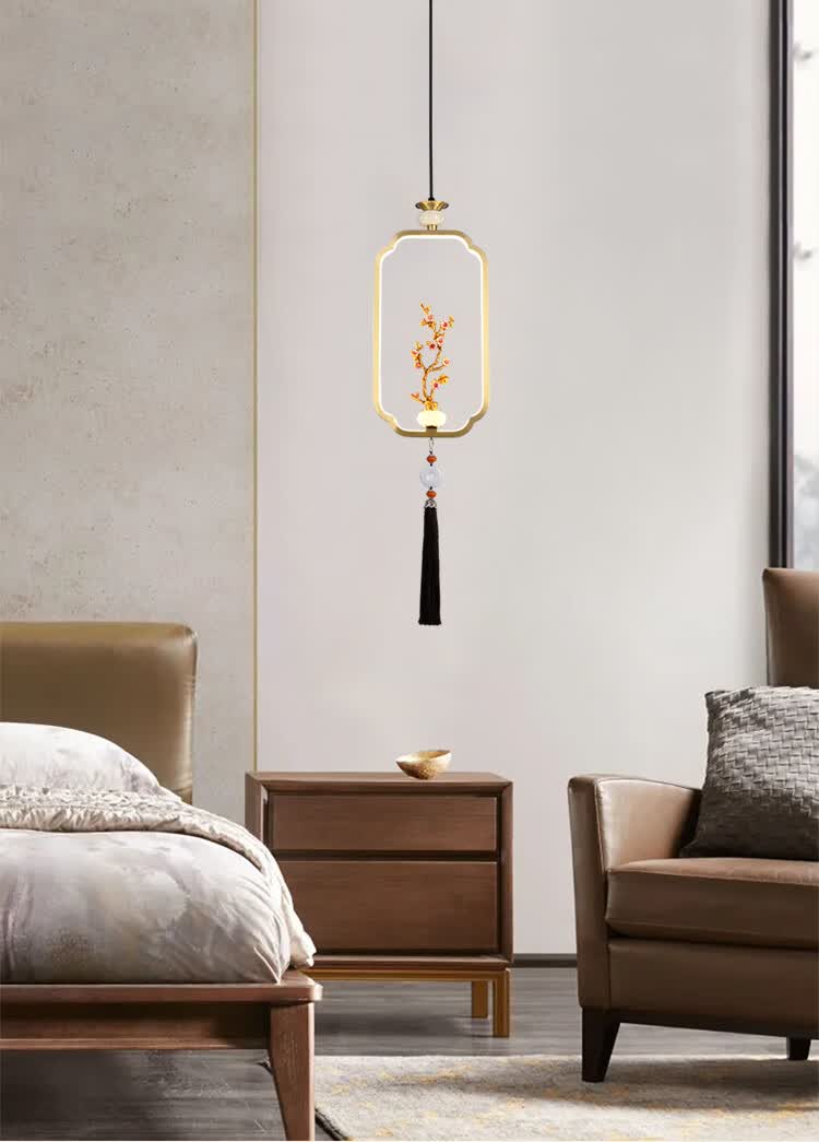 全铜新中式小吊灯餐厅单头简约现代单个吊线卧室灯长线床头吊灯a款