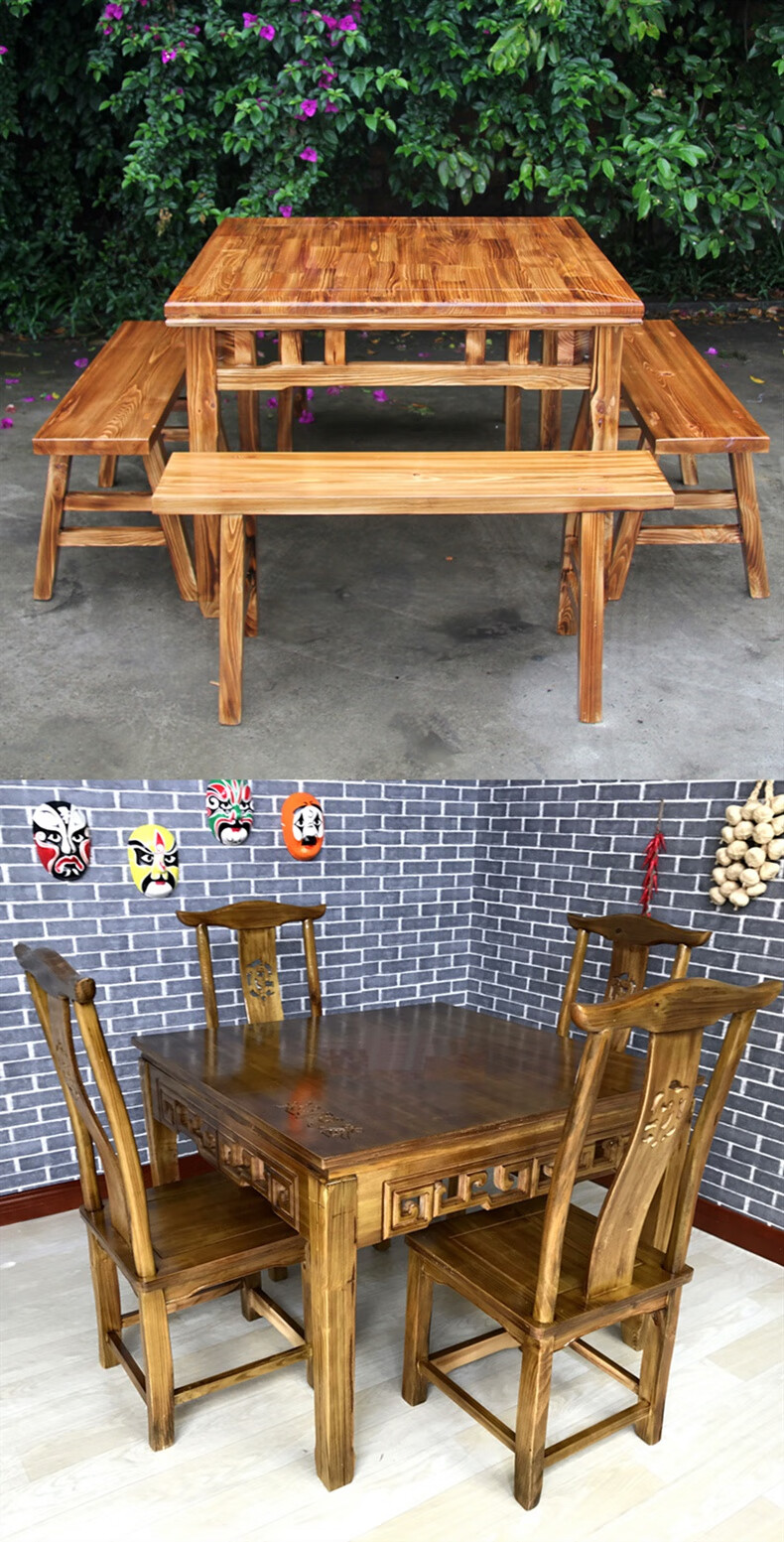 实木八仙桌仿古雕花餐桌椅组合饭店面馆餐厅农家乐商用木质四方桌款式