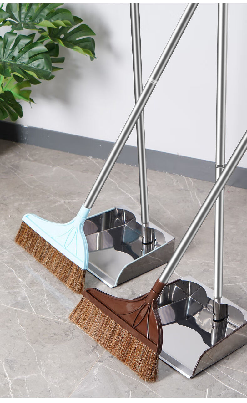 不锈钢扫把簸箕套装鬃毛扫把簸箕套装组合家用软毛扫帚撮箕组合加厚