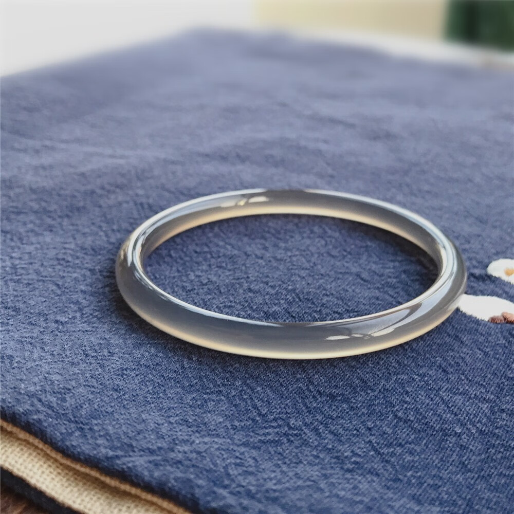 6mm冰种冰灰玛瑙镯子玉髓叮当镯细条手镯女士玉镯七夕情人节礼物内径