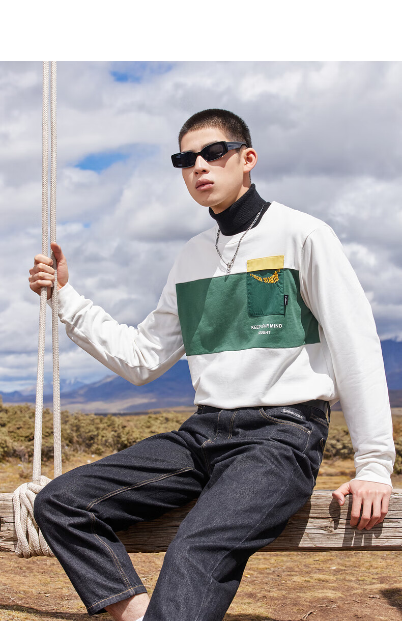 cabbeen卡宾男装休闲长袖套头卫衣男青年上衣男士衣服2021新款潮流