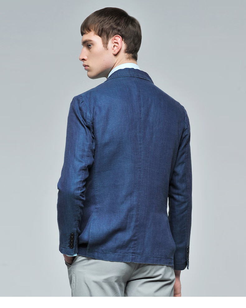 圣大保罗秋季男棉麻混纺人字文修身版西服休闲西装上衣外套j8深海蓝
