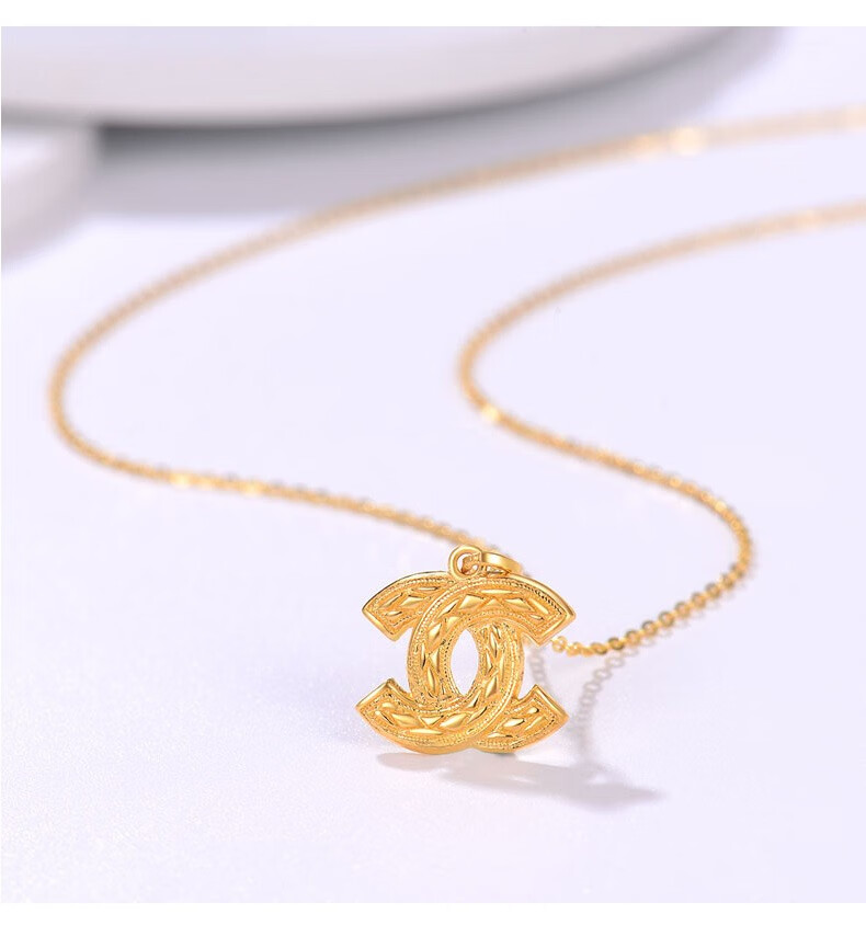 9999足金黄金5g项链双c足金套链卓悦珠宝双c套链黄金双c项坠吊坠送