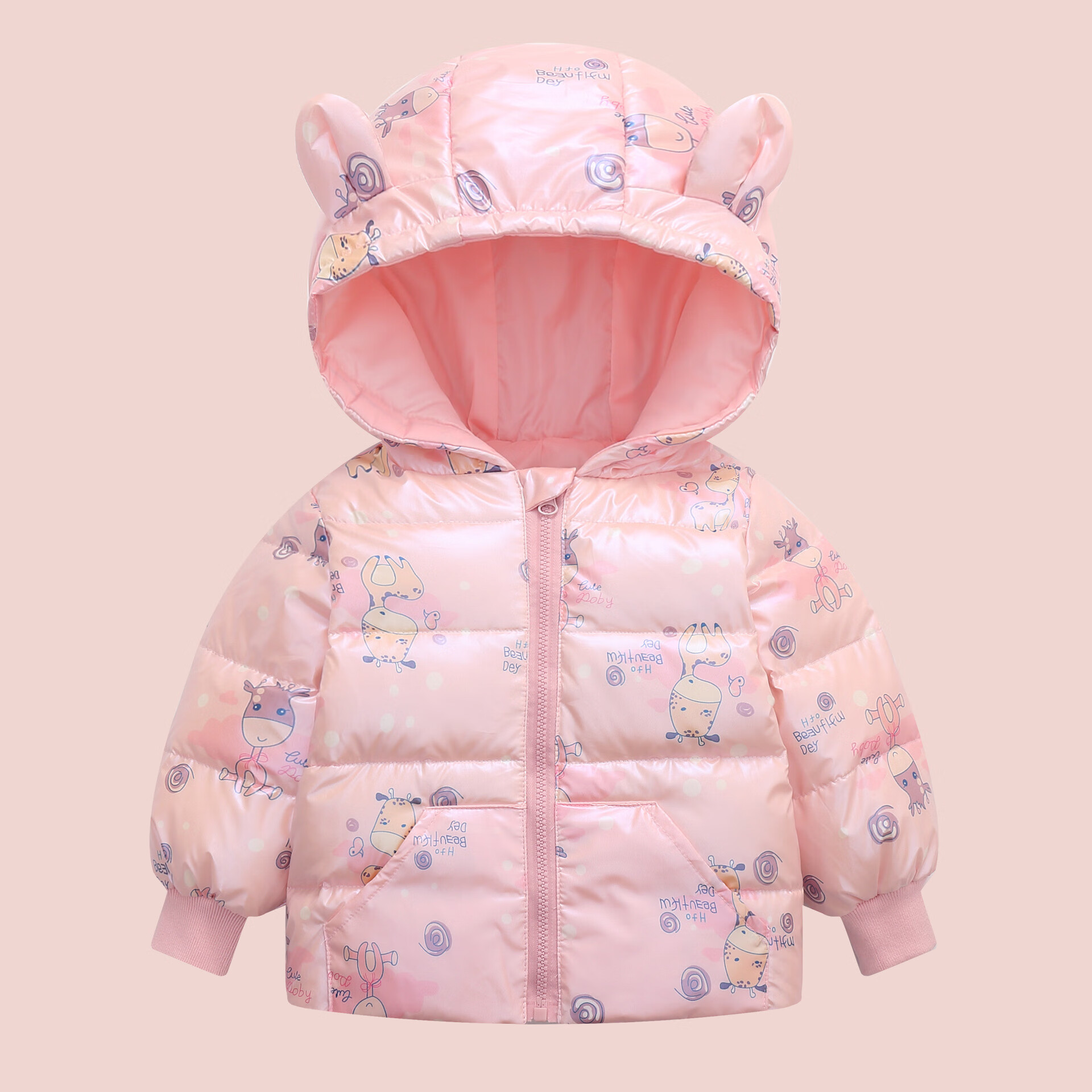 96史努比snoopy童装儿童羽绒服2021秋冬新款男女宝宝连帽轻薄白鸭绒