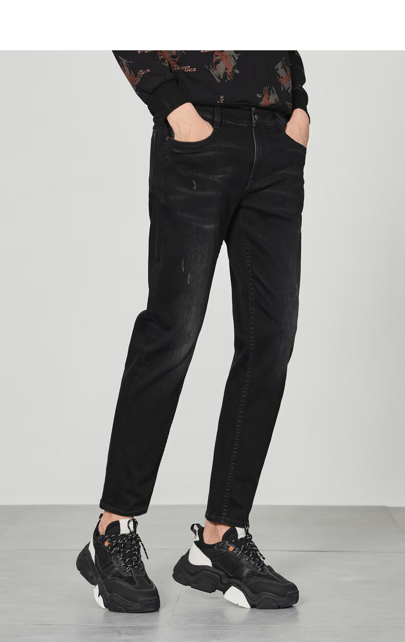 利郎官方牛仔裤男修身微弹力秋季低腰小脚九分裤 牛仔黑(21qnz20401)