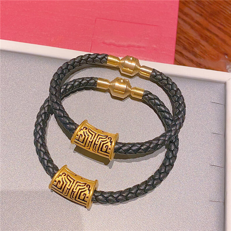 转运珠路路通男士手环本命年手串足金饕餮手链约182g送皮绳附检测证书