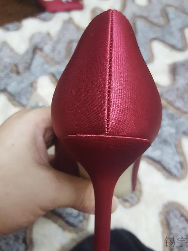 欧洲站2022春新款mb麦穗婚纱鞋细跟尖头高跟鞋秀禾新娘红色婚鞋女