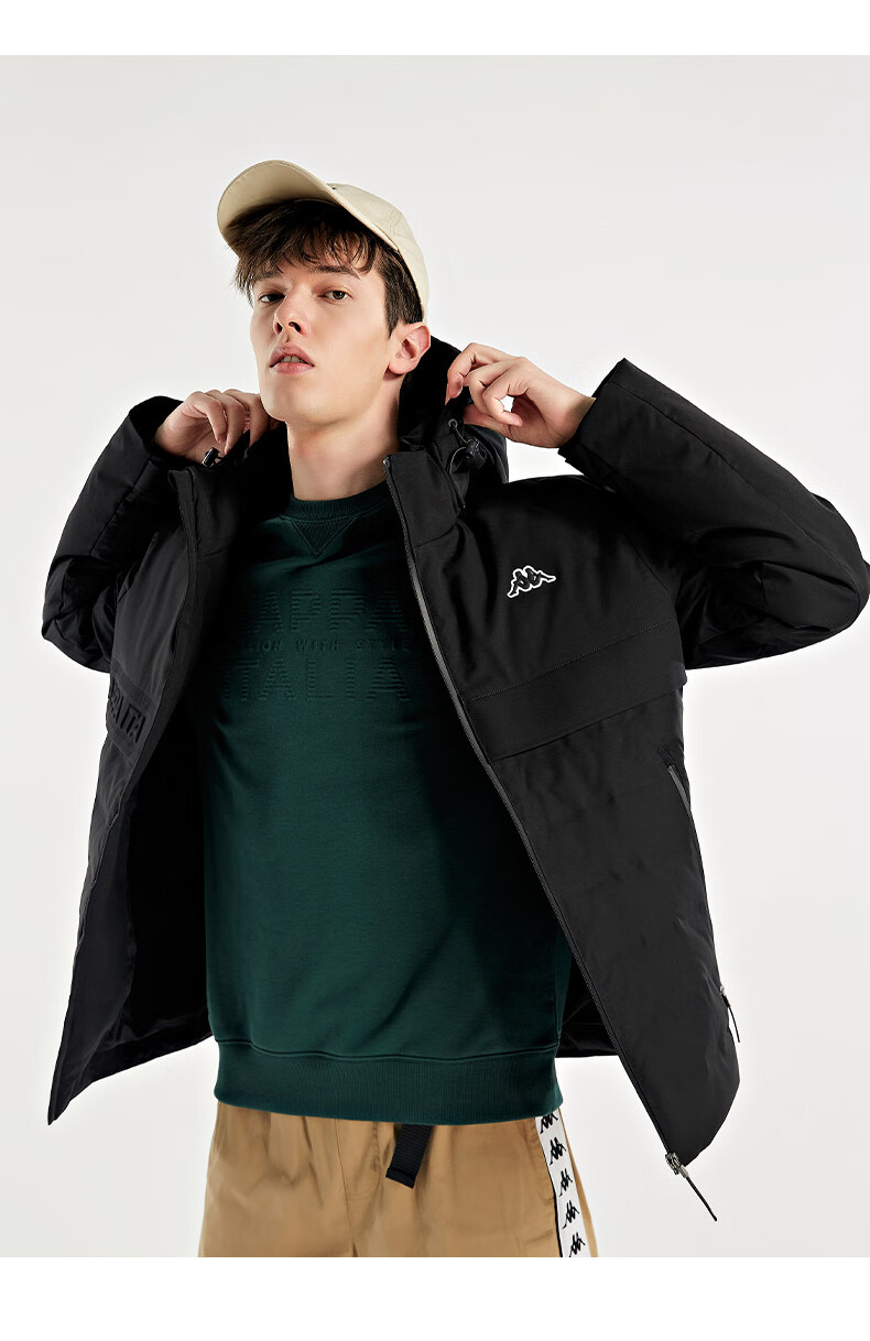 kappa卡帕2021冬季新款男士运动服高领连帽羽绒服防寒夹克外套k0b72yy