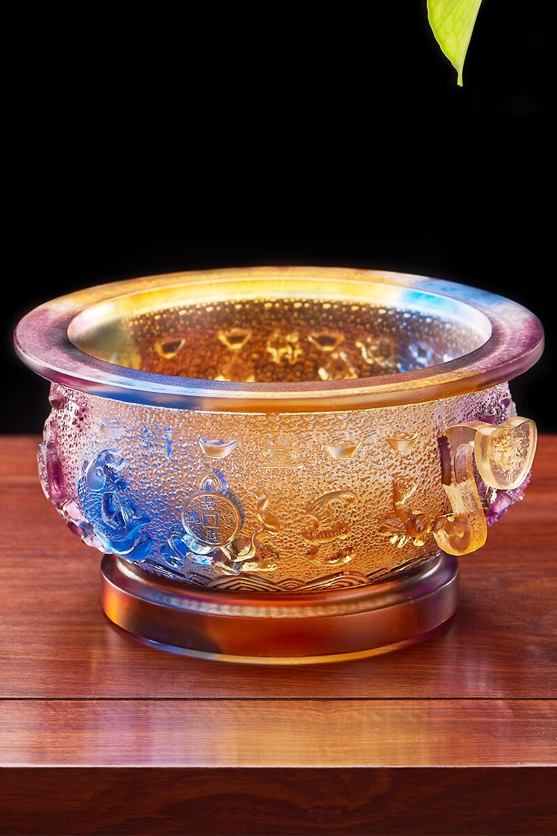 天宝阁琉璃五路财神聚宝盆中式家居装饰品客厅办公室桌面摆件五路财神