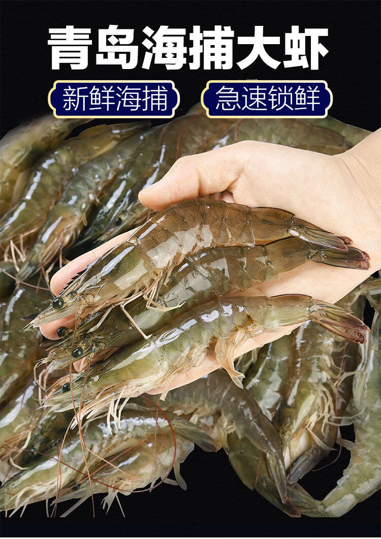 青岛海捕新鲜大虾4斤装超大海虾鲜活速冻基围虾特大白虾海鲜水产1417
