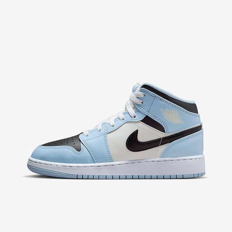 耐克nike air jordan 1 mid gs aj1女鞋 白蓝色 中帮休闲篮球鞋