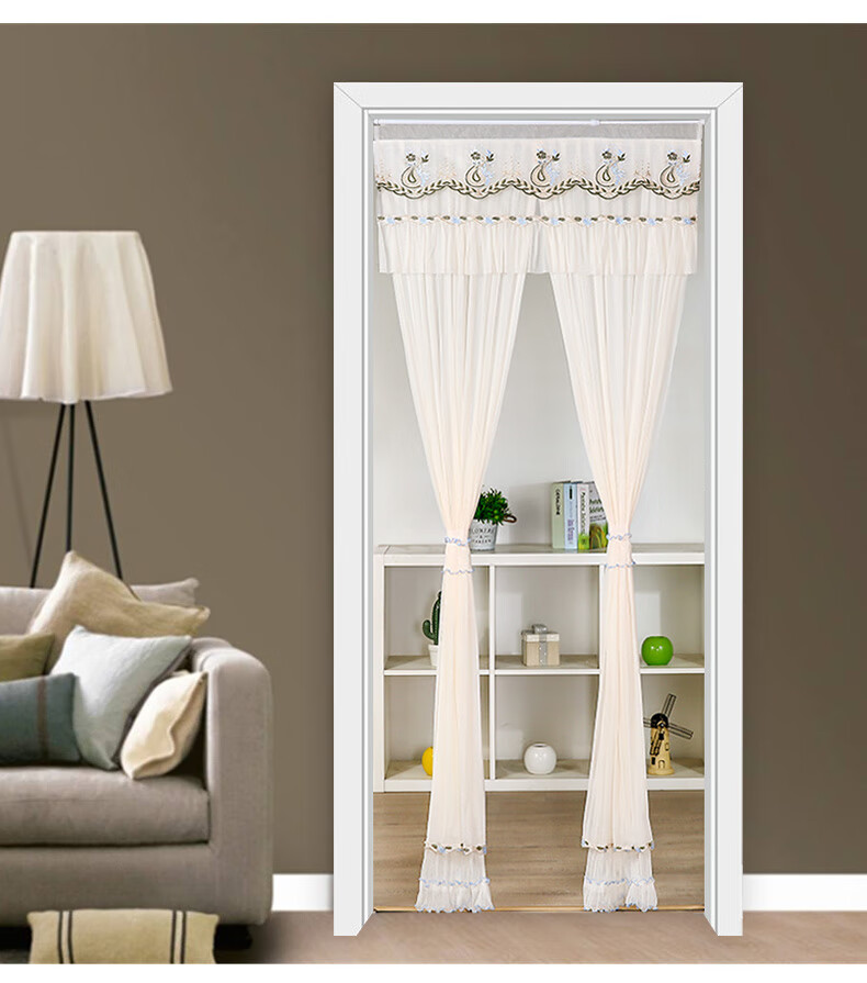 防蚊门帘魔术贴双层纱门帘美容院纱帘隔断帘卧室厨房卫生间蕾丝风水帘