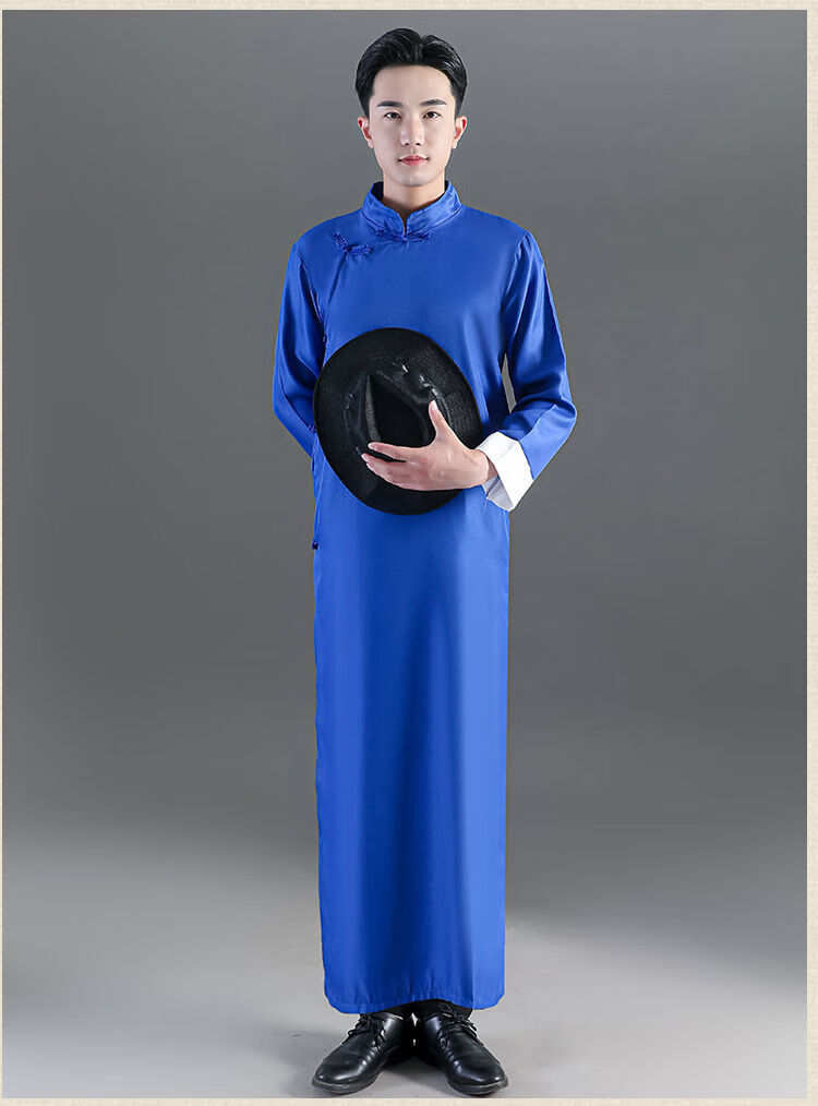 成人相声服长袍相声大褂中式伴郎服民国长衫装唐装男马褂演出服p灰色