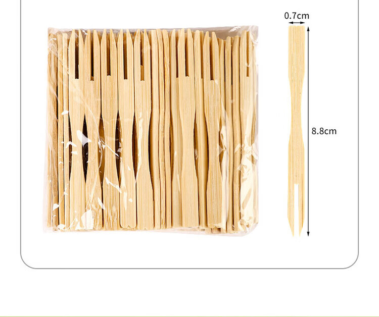 4，一次性水果叉套裝家用水果簽創意透明竹節叉蛋糕甜品點心兩節叉子 原色300衹裝（3包裝）