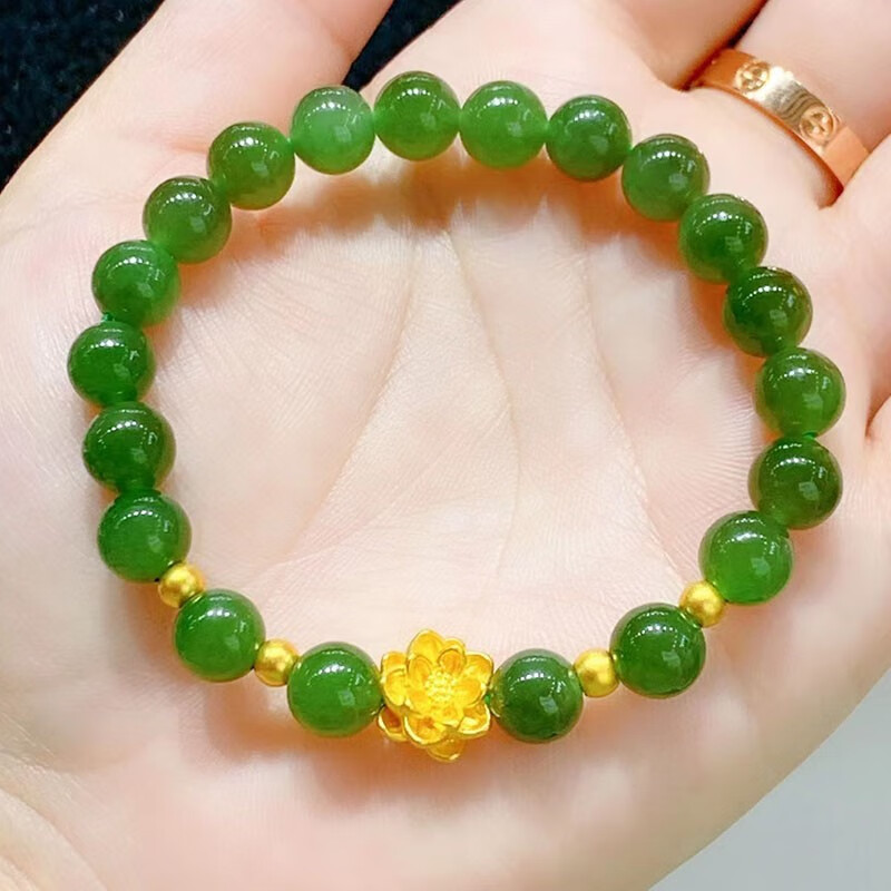 送证书易升黄金手链女999足金玫瑰花转运珠3d硬金碧玉珠手串送女友