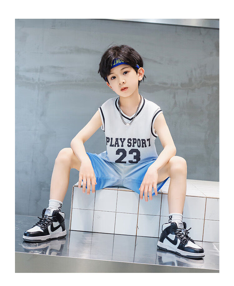beesmrs童装儿童篮球服套装夏季新款中大童男孩运动服帅气背心两件套