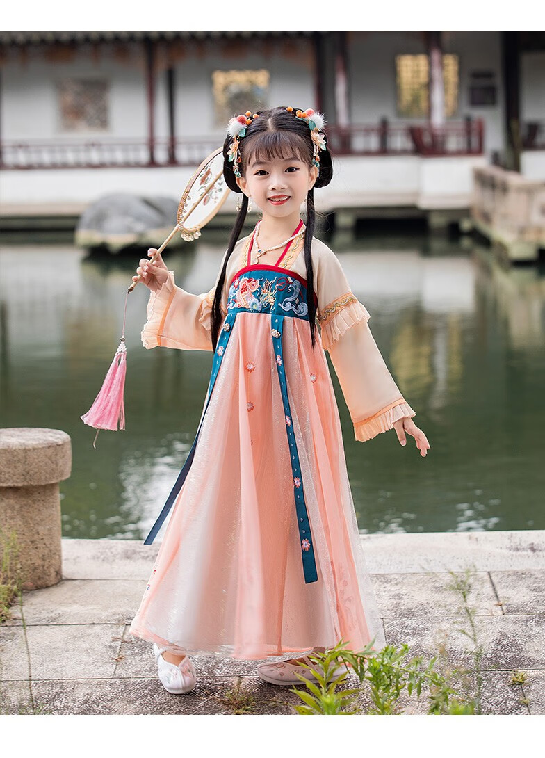 storybrooke锦鲤儿童汉服女童汉服长袖齐胸糯裙春秋装312岁中大童女孩
