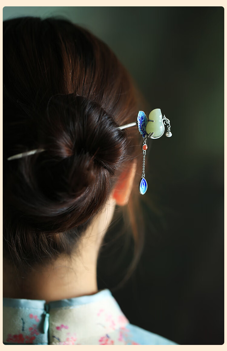 步摇孔雀发簪银古风高级感和田玉葫芦玉簪头饰发钗孔雀发簪