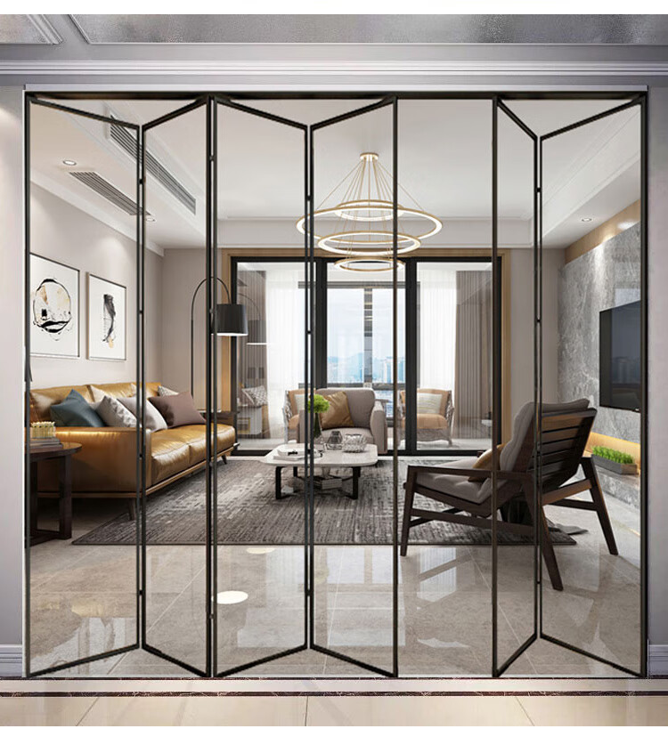 极窄铝合金折叠门 极窄折叠门推拉门卫生间厨房阳台隔断吊轨长虹玻璃