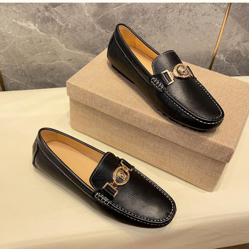 酷奇酷琦双g2022年新款男美杜莎透气男士一脚蹬皮鞋蓝色偏大一号38