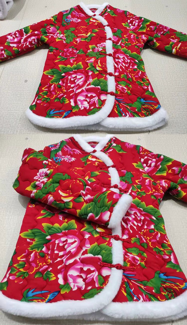 卷丛花棉袄女网红东北大花棉袄复古盘扣民族风偏襟加厚修身小碎花棉衣