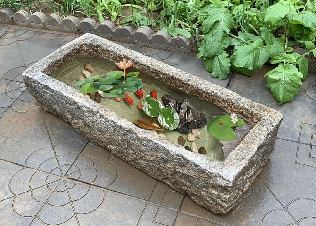 可狄 老旧石槽鱼缸造景方形小石槽阳台流水组合庭院石盆水槽石头洗手