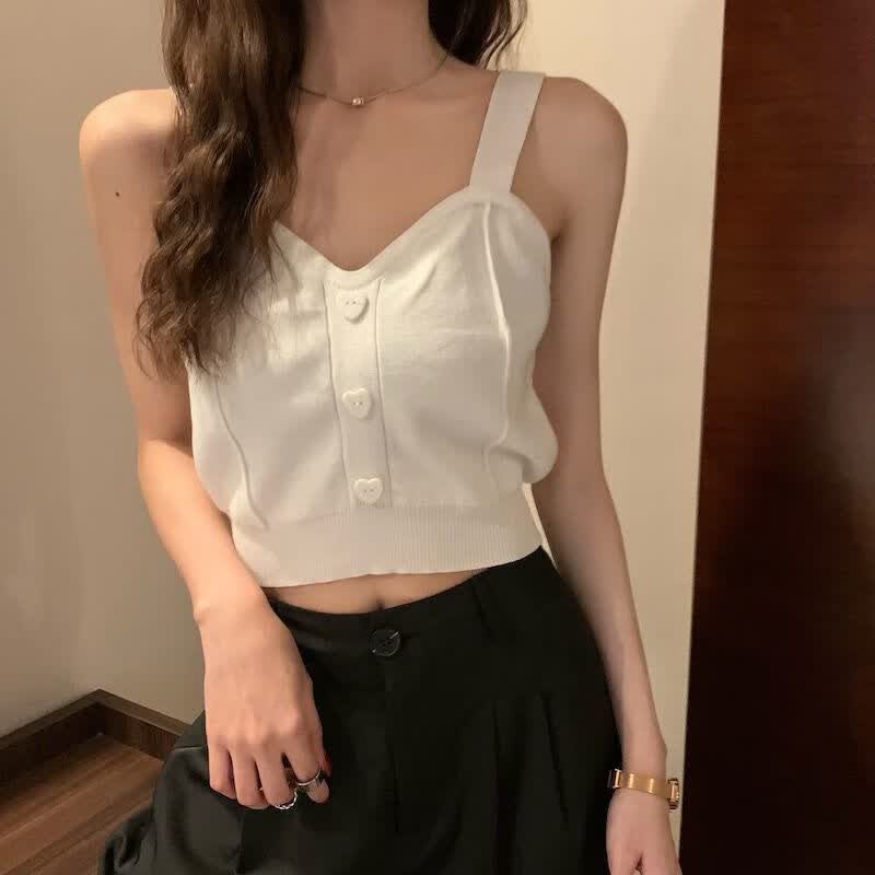 仙女外穿针织小吊带女设计感小众内搭背心辣妹无袖镂空百搭上衣潮黄色