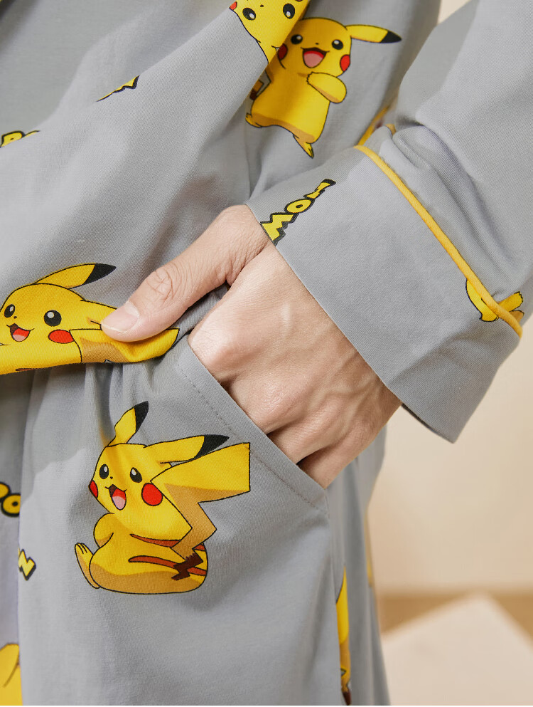 宝可梦联名三福男春季满版皮卡丘睡衣套装翻领家居服449563深兰180105