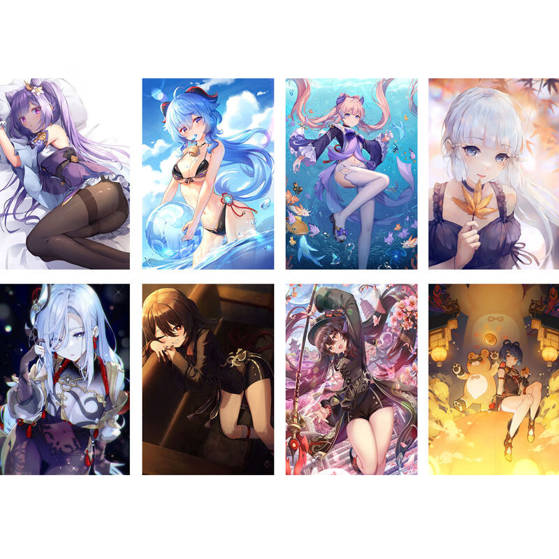 原神海报胡桃可莉刻晴七七二次元周边墙贴宿舍墙贴卧室壁纸原神第九版