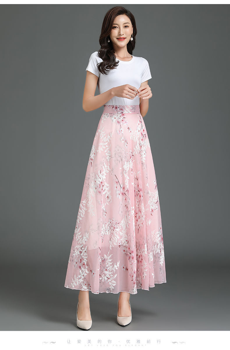 vuzrmm轻奢品牌女装2022年夏季新款复古高腰碎花雪纺半身裙女夏天长裙