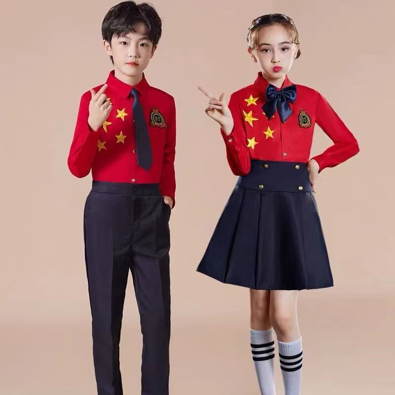 央紫 儿童合唱服十一儿童爱国朗诵合唱服中国风红色校服小学生合唱