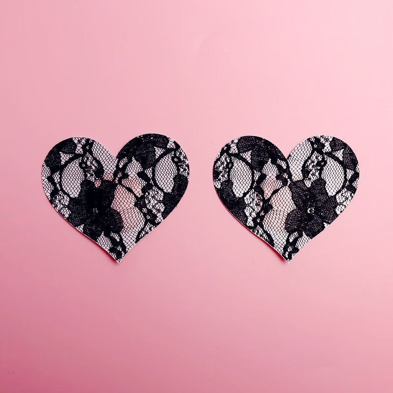 乳贴女性感黑色蕾丝乳头贴一次性无痕咪咪贴心形5对装