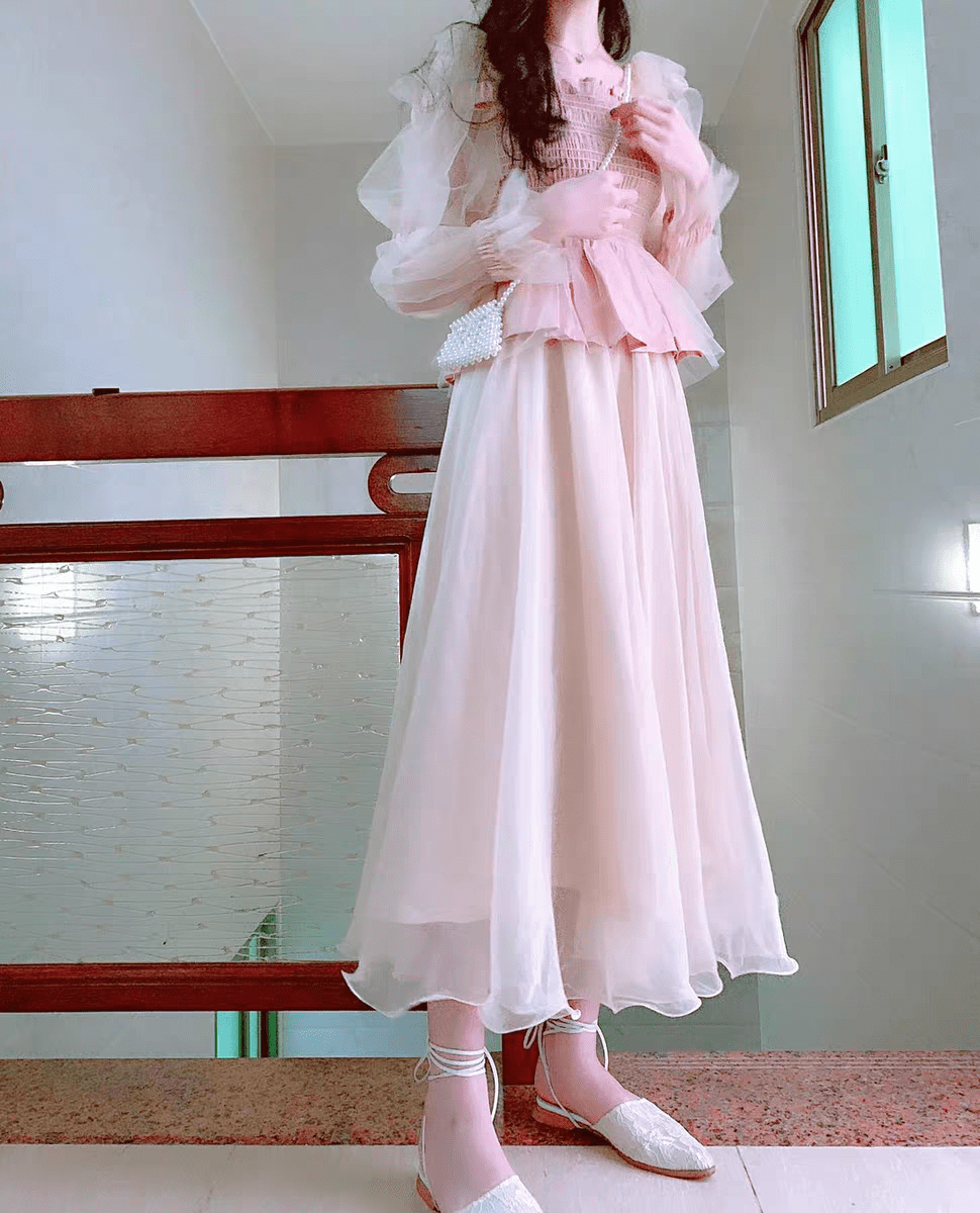 纱纱长裙金丝雪纺及踝高腰网沙滩裙子飘逸轻纱半身裙咖啡色裙长70厘米