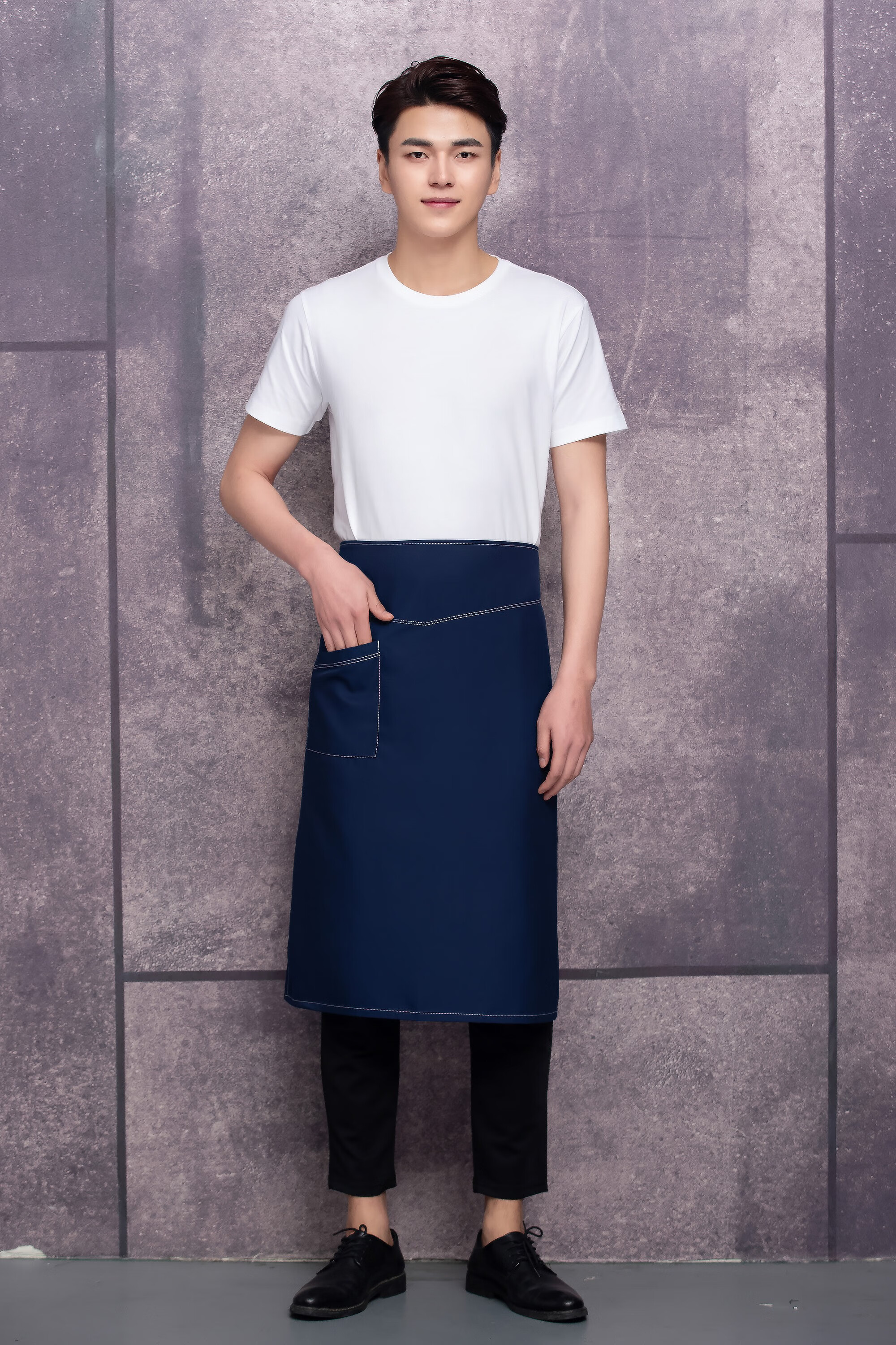 厨房专用厨师半身围裙餐厅餐饮酒店工作服印绣logo男防水防油 xhhs大