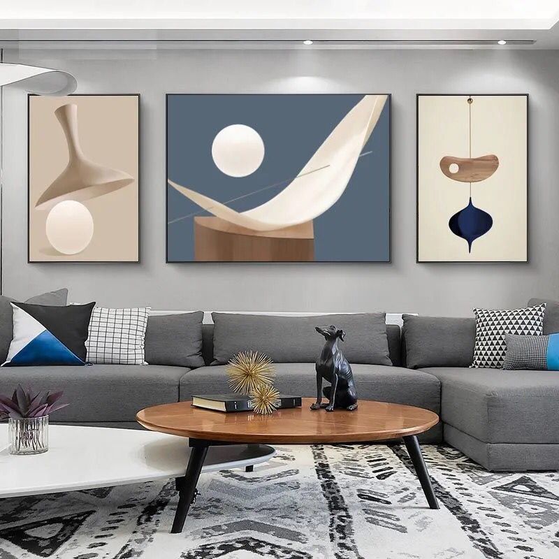 客厅装饰画现代简约壁画北欧风格沙发背景墙画抽象三联画晶瓷挂画款式