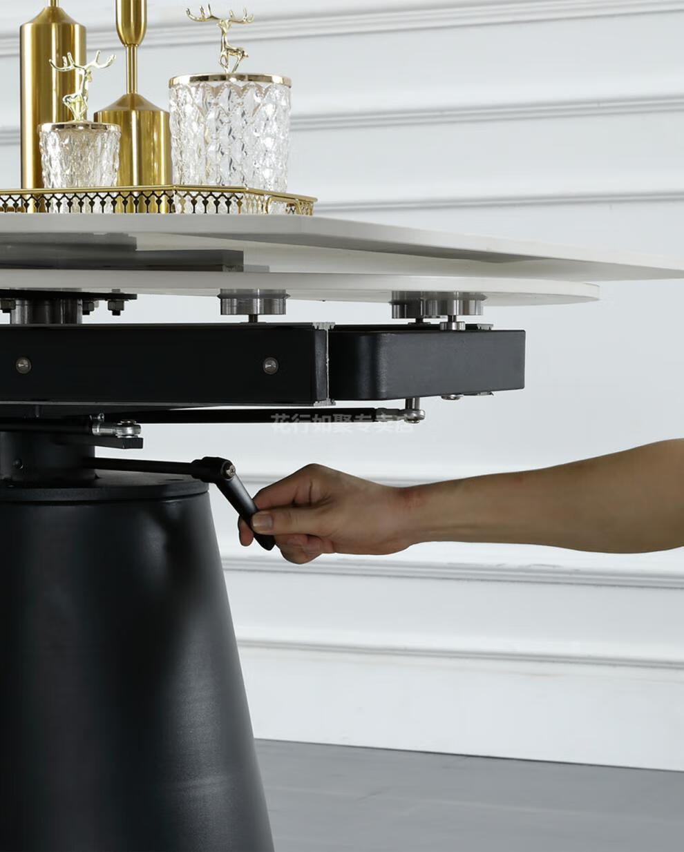 钻麦 可变形圆餐桌家用餐桌简约款可伸缩北欧岩板旋转伸缩圆桌小户型