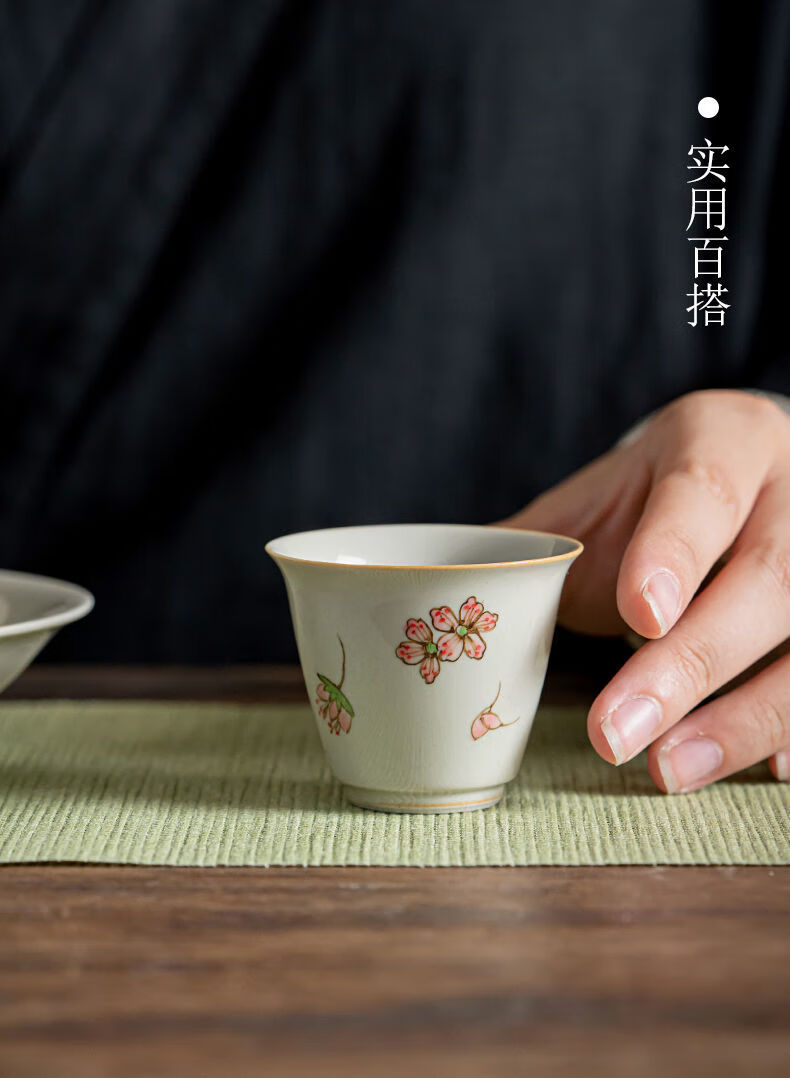 萌碎纯手绘日式冰台釉茶杯单杯小号客杯家用陶瓷功夫茶具品茗杯闻香杯