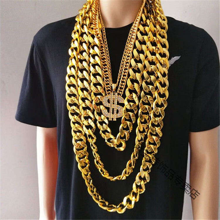 网红抖音大链子夸张超粗塑料链演出道具个性嘻哈社会人土豪男项链金属