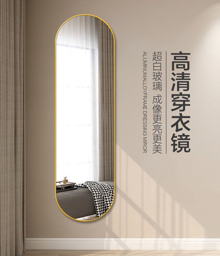 汇德能5202022子全身贴墙家用穿衣镜壁挂试衣镜免打孔粘贴椭圆网红卧
