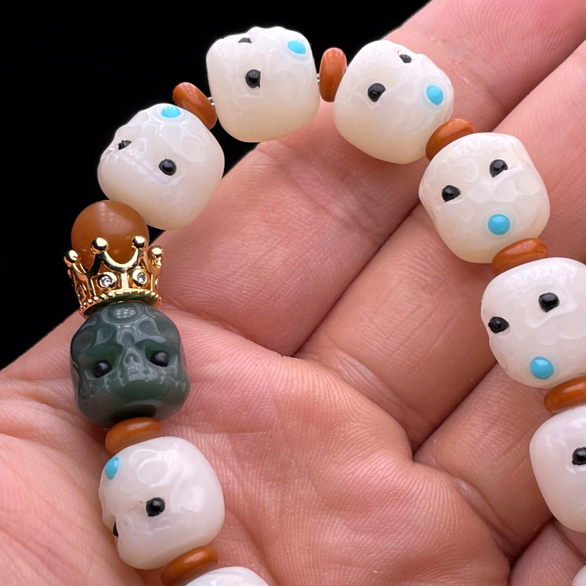 白玉菩提根阿呆手串男女呆呆团菩提子男女款手串单圈手链镶嵌白约12mm