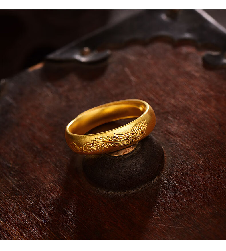 双旦礼遇寻珍爱古法黄金戒指龙纹凤纹足金活口对戒结婚戒afm0159圣诞