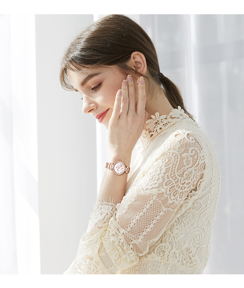 依波ebohr手表女卡纳系列石英钢带简约时尚女士手表蜻蜓夏荷枚金推荐